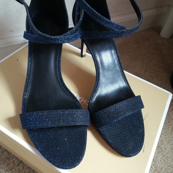 NEW Michael Kors Ava Mid Heel Sandals, Blue Glitter, 7.5 - Picture 6 of 12